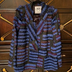 Milly OF NEW YORK Black Jacket w/ Blue Fringe
